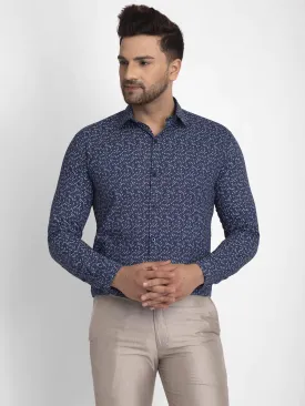 Navy Blue Printed Formal Shirt