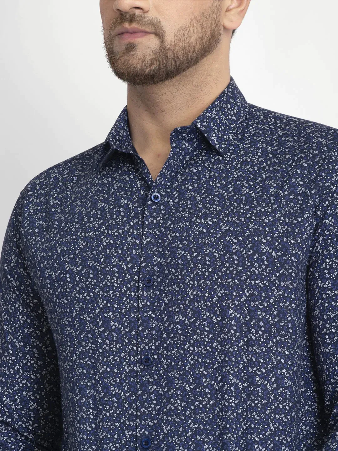 Navy Blue Printed Formal Shirt