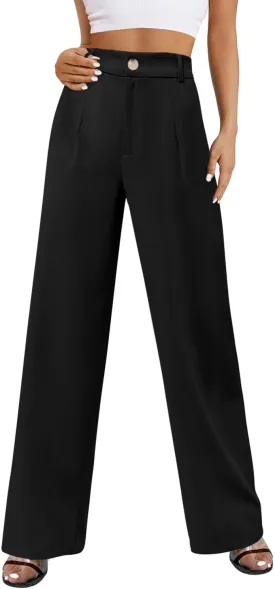 onlypuff Womens Wide Leg Pants High Waisted Slacks Straight Long Work Business Trousers with Pockets
