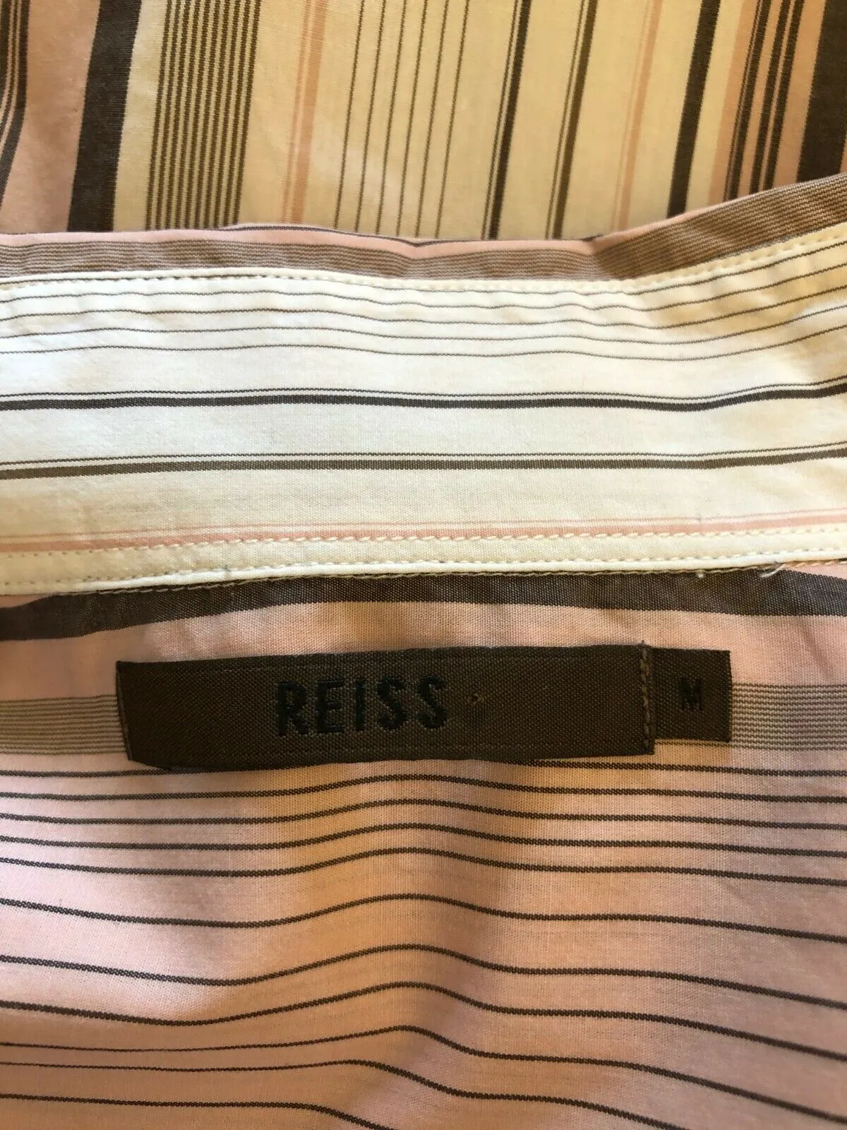 Reiss Men's Pink & White Striped Cotton Formal Shirt, Double Cuffs  Size M chest 42" Neck 17"