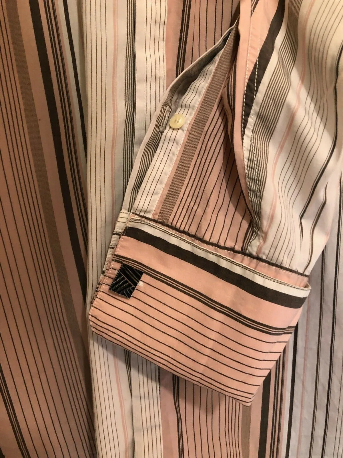 Reiss Men's Pink & White Striped Cotton Formal Shirt, Double Cuffs  Size M chest 42" Neck 17"
