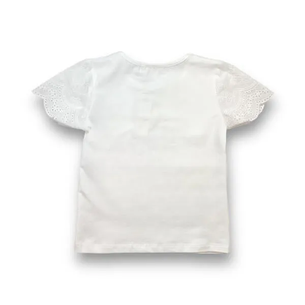 Rhinstone Floral Lace Sleeves White Tee