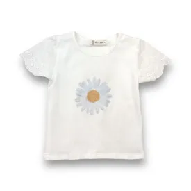 Rhinstone Floral Lace Sleeves White Tee