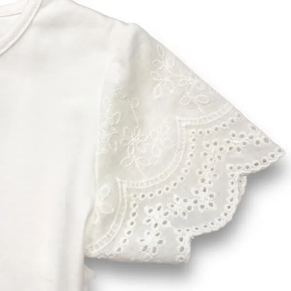 Rhinstone Floral Lace Sleeves White Tee