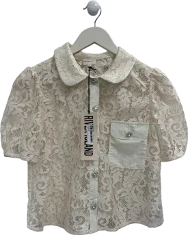 River Island White Lace Puff Sleeve Shirt UK 8