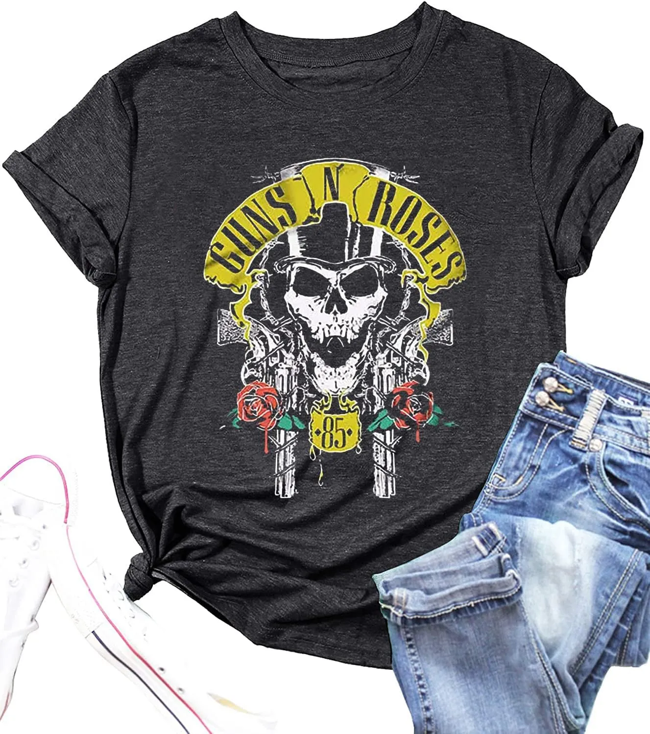 Rock Music Bleached T-Shirt Women Vintage Graphic Rock Concert Band Tee Tops Casual Band Music Lovers T-Shirt