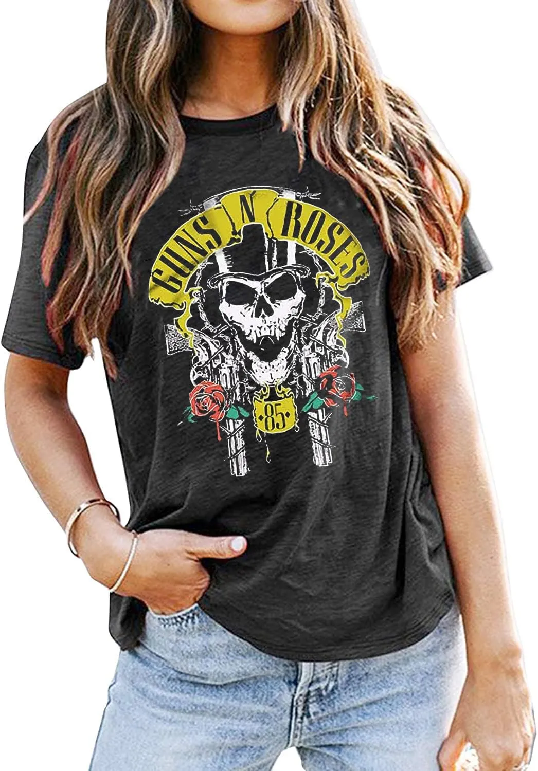 Rock Music Bleached T-Shirt Women Vintage Graphic Rock Concert Band Tee Tops Casual Band Music Lovers T-Shirt