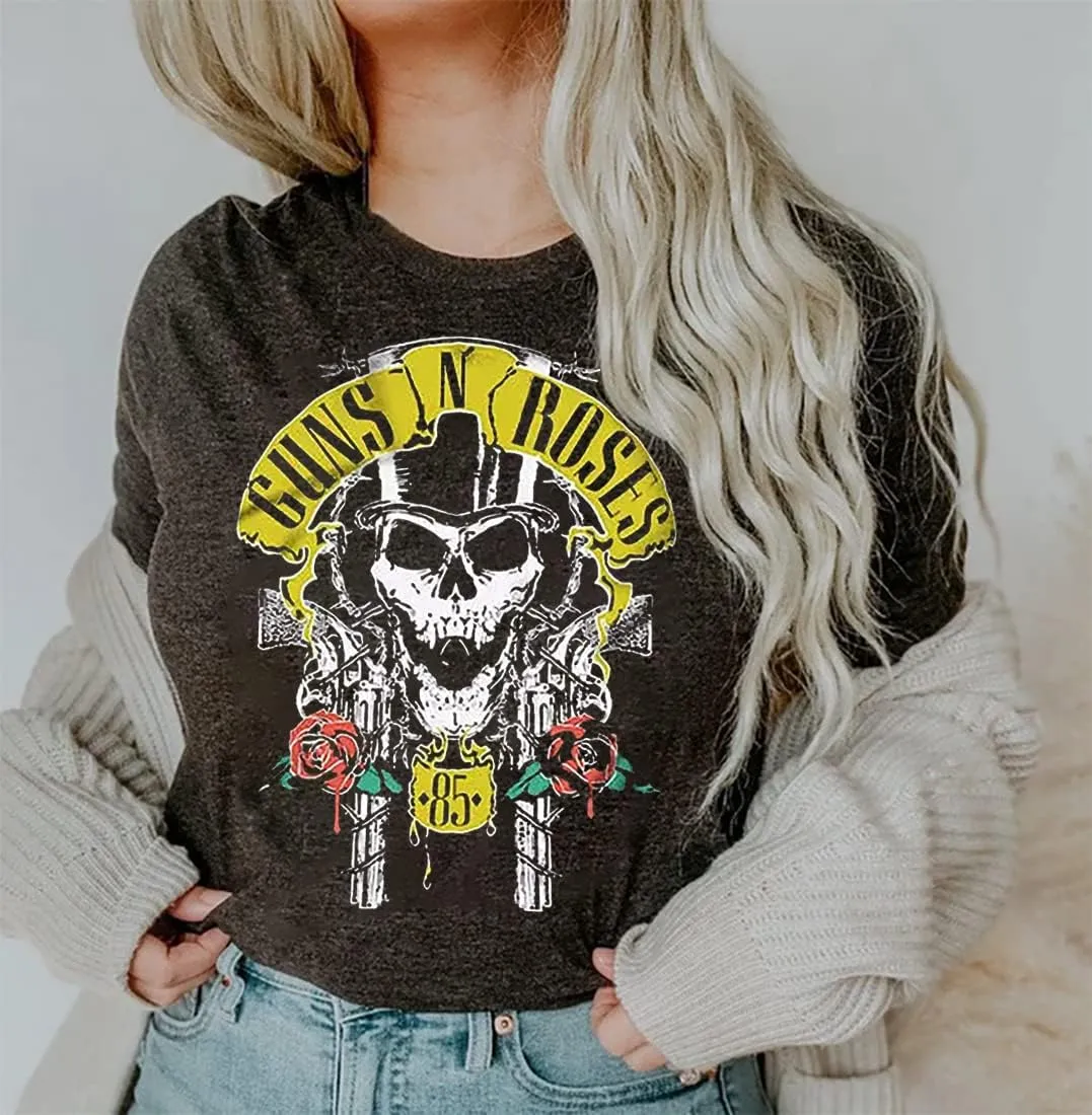 Rock Music Bleached T-Shirt Women Vintage Graphic Rock Concert Band Tee Tops Casual Band Music Lovers T-Shirt