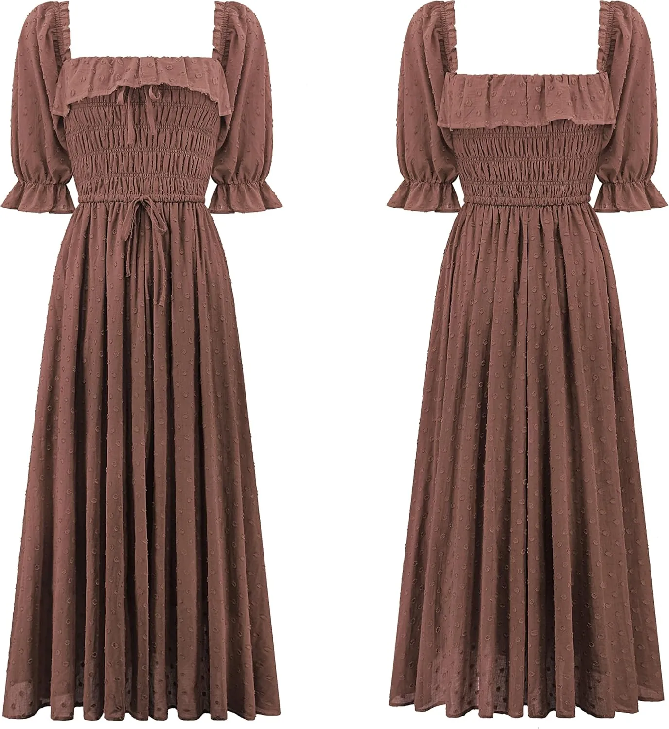 R.Vivimos Women Summer Half Sleeve Cotton Ruffled Vintage Elegant Backless A Line Flowy Long Dresses