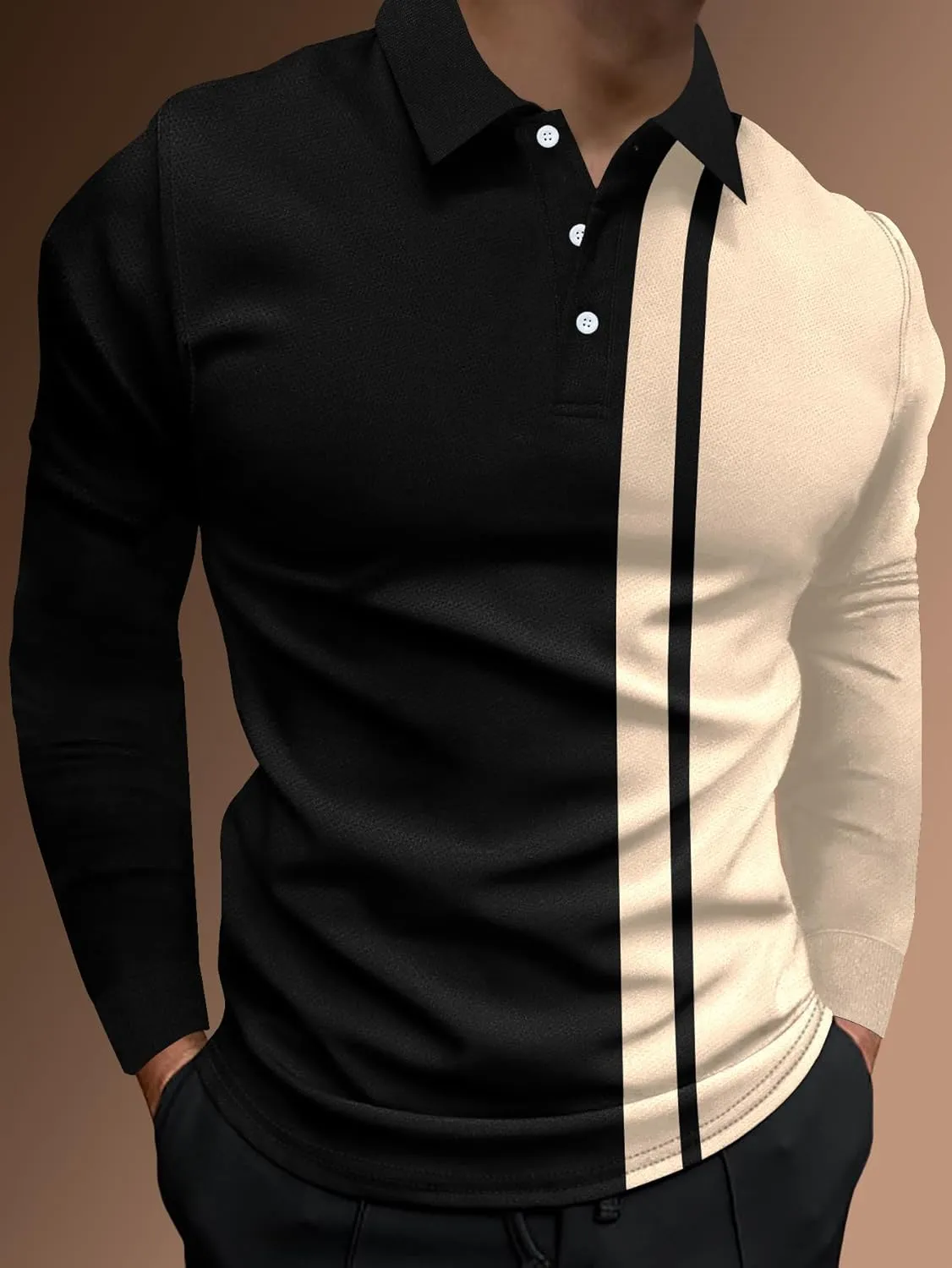 SOLY HUX Men's Golf Color Block Tennis Shirts Long Sleeve Collared Business T-Shirt