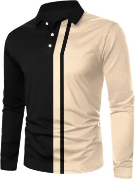 SOLY HUX Men's Golf Color Block Tennis Shirts Long Sleeve Collared Business T-Shirt