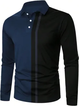 SOLY HUX Men's Golf Color Block Tennis Shirts Long Sleeve Collared Business T-Shirt