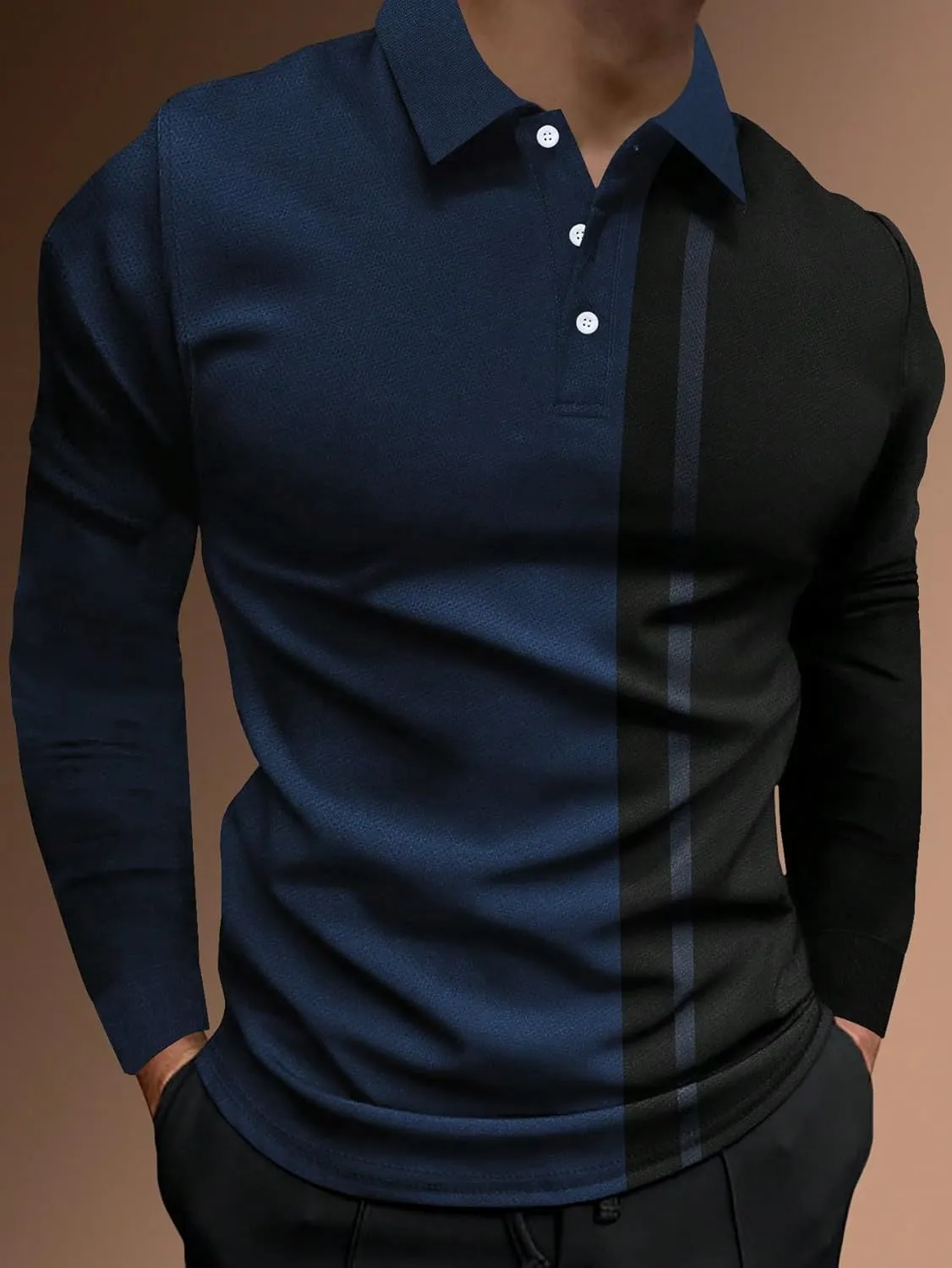 SOLY HUX Men's Golf Color Block Tennis Shirts Long Sleeve Collared Business T-Shirt