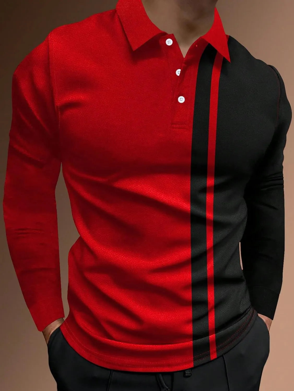 SOLY HUX Men's Golf Color Block Tennis Shirts Long Sleeve Collared Business T-Shirt