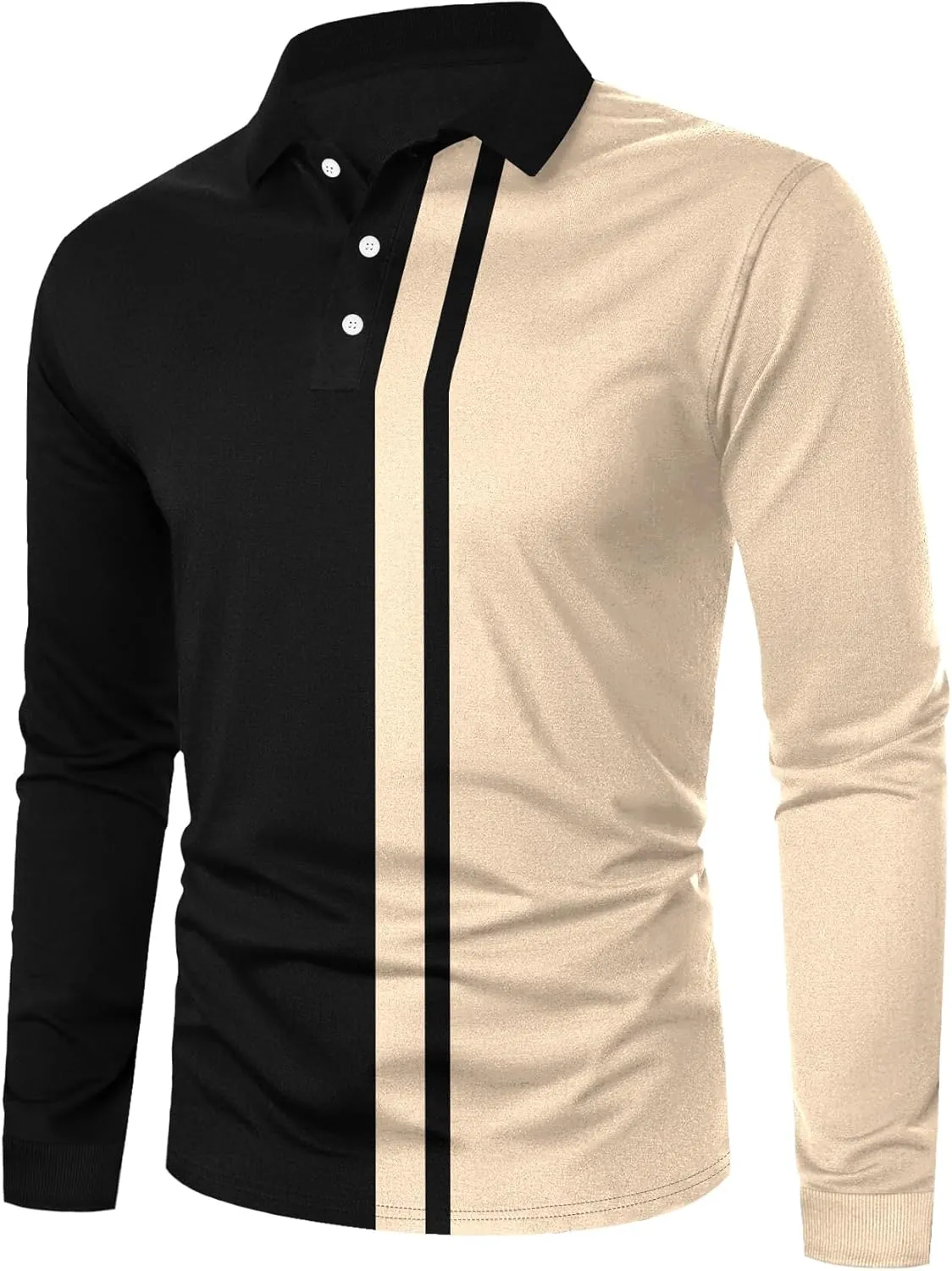 SOLY HUX Men's Golf Color Block Tennis Shirts Long Sleeve Collared Business T-Shirt
