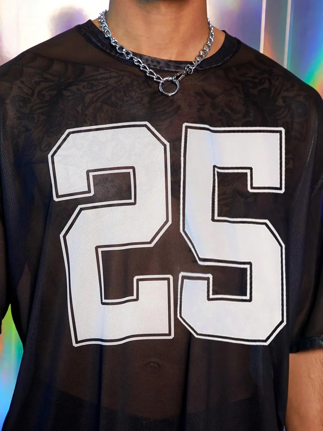 SOLY HUX Men's Sheer Mesh Number Graphic Tees Short Sleeve See Through Jersey Shirt Summer Tops