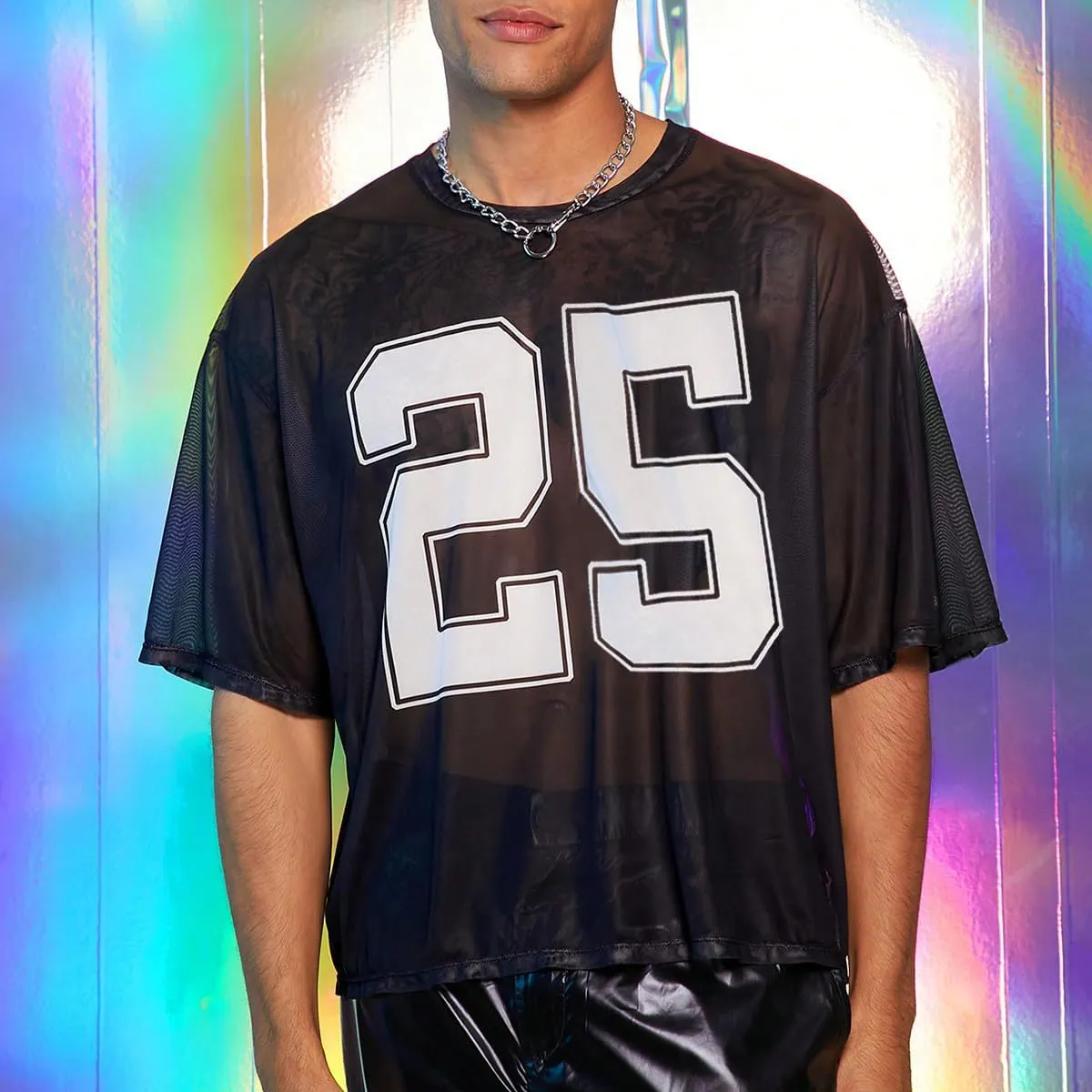 SOLY HUX Men's Sheer Mesh Number Graphic Tees Short Sleeve See Through Jersey Shirt Summer Tops