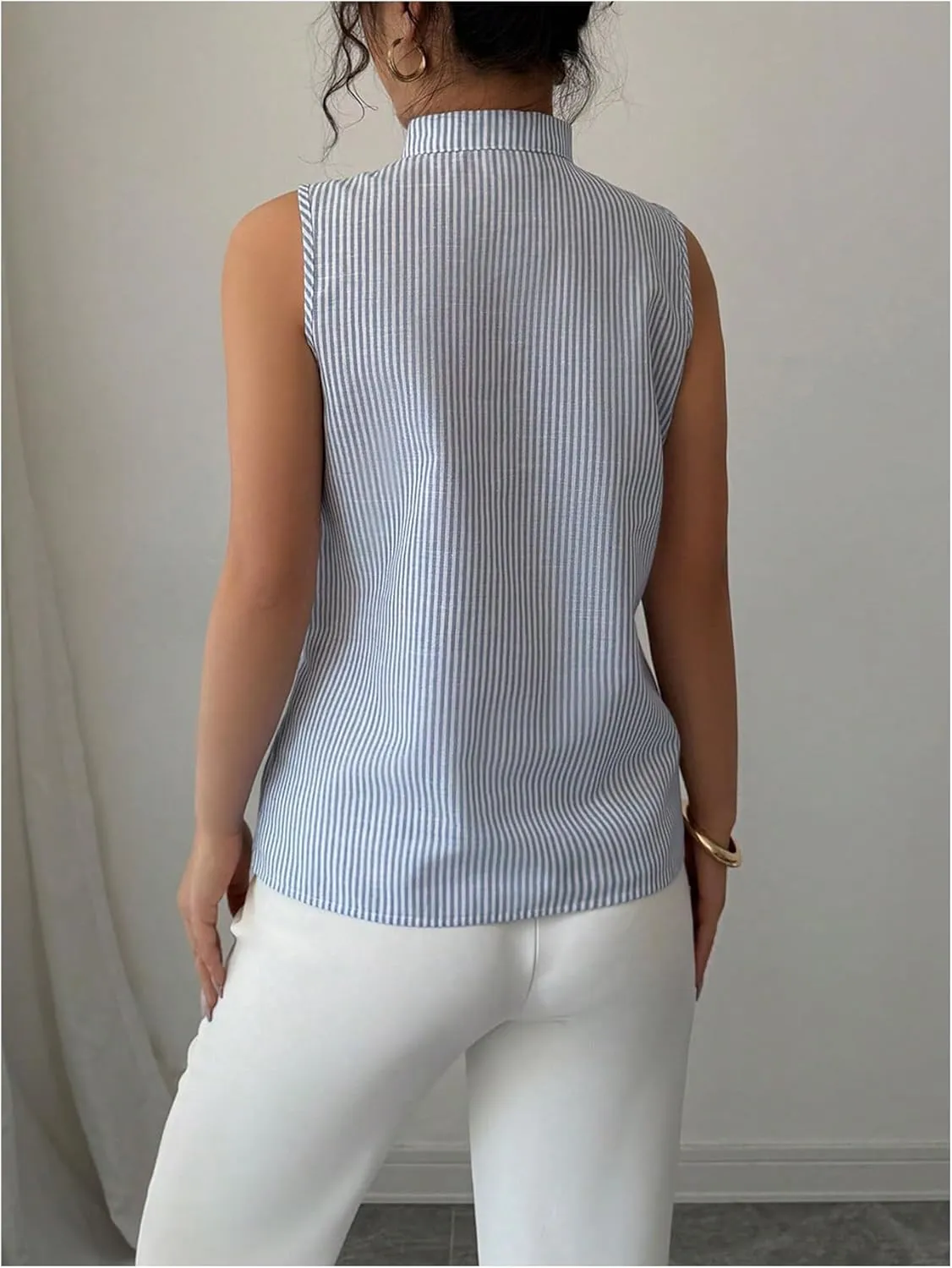 SOLY HUX Women's Work Outfits V Neck Sleeveless Blouses Summer Casual Tank Tops Business Office Dressy Striped Shirts