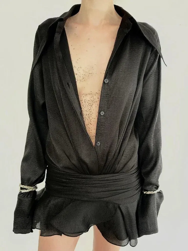 Toleet-New White Chiffon Dress For Women Casual Ruffled Pleated Mini Dress See-through Loose Oversized Shirt Dress Cover-Up 2024