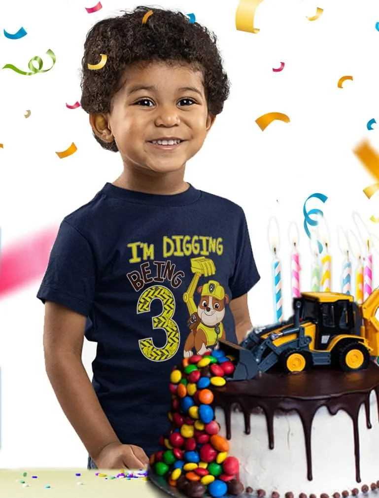 Tstars Rubble 3rd Birthday Boy Digging Being 3 Shirt Gifts for Three Years Old Boys Bday Paw Patrol Toddler Kids T-Shirt