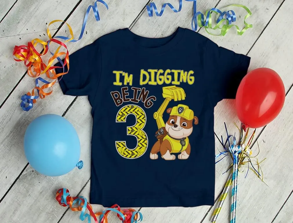 Tstars Rubble 3rd Birthday Boy Digging Being 3 Shirt Gifts for Three Years Old Boys Bday Paw Patrol Toddler Kids T-Shirt