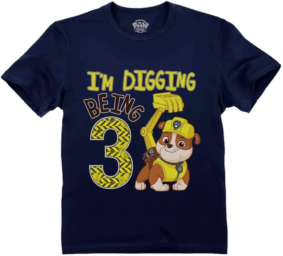 Tstars Rubble 3rd Birthday Boy Digging Being 3 Shirt Gifts for Three Years Old Boys Bday Paw Patrol Toddler Kids T-Shirt