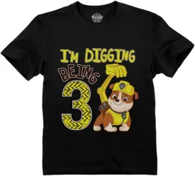 Tstars Rubble 3rd Birthday Boy Digging Being 3 Shirt Gifts for Three Years Old Boys Bday Paw Patrol Toddler Kids T-Shirt