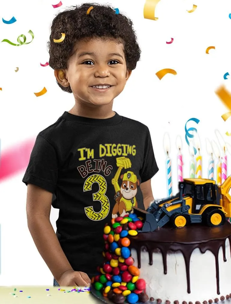 Tstars Rubble 3rd Birthday Boy Digging Being 3 Shirt Gifts for Three Years Old Boys Bday Paw Patrol Toddler Kids T-Shirt