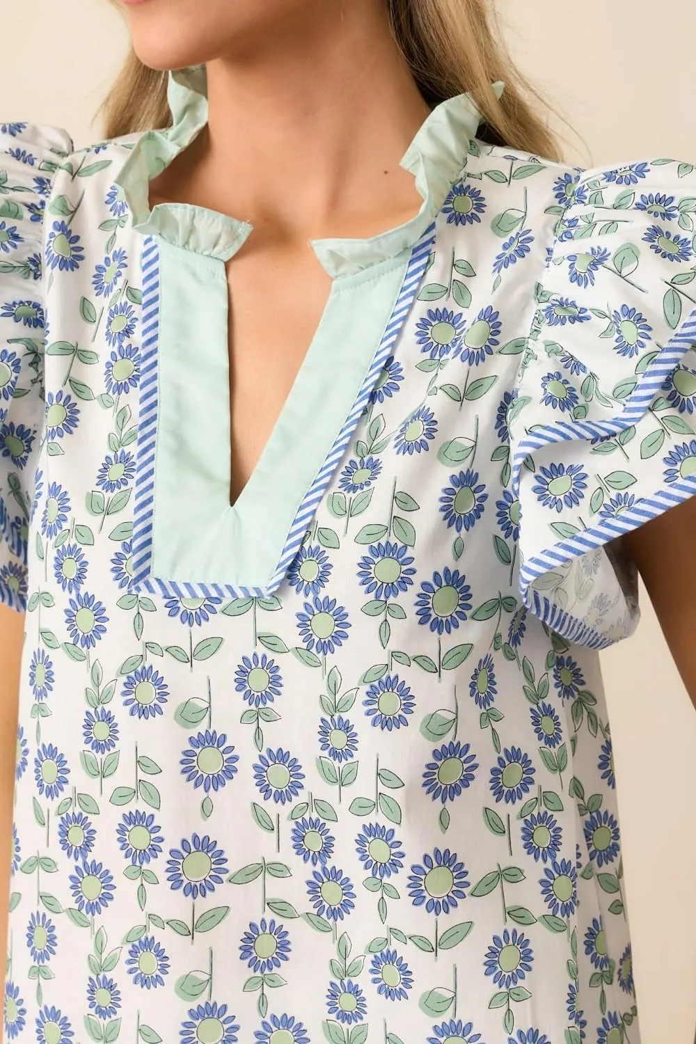 Women Boho Floral Peplum Shirt Flutter Sleeve Ruffle Babyboll Tops V Neck Patchwork Summer Coquette Blouse