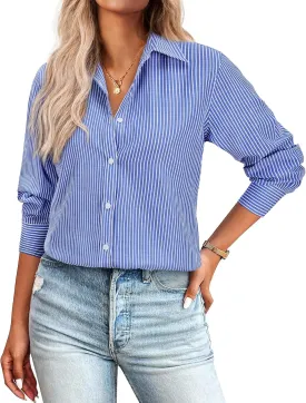 Women's Button Down Shirts Classic Fit Dress Shirt Work Business Casual Long Sleeve Blouse Tops
