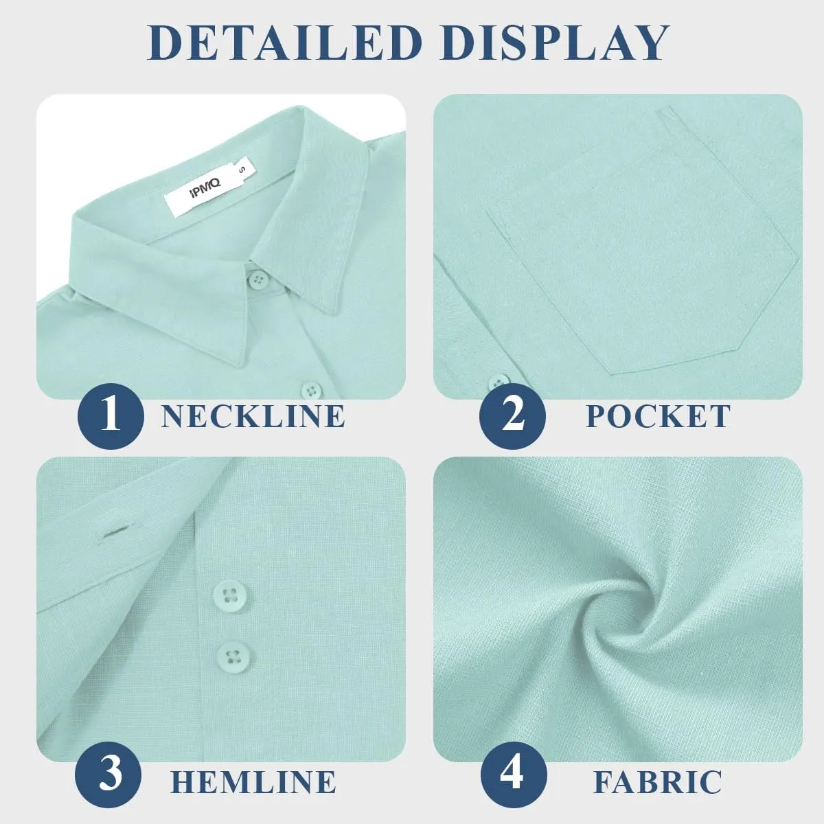 Womens Button Down Shirts Short Sleeve Linen Cotton Collared Button Up Casual Blouses Oversized Tops with Pocket