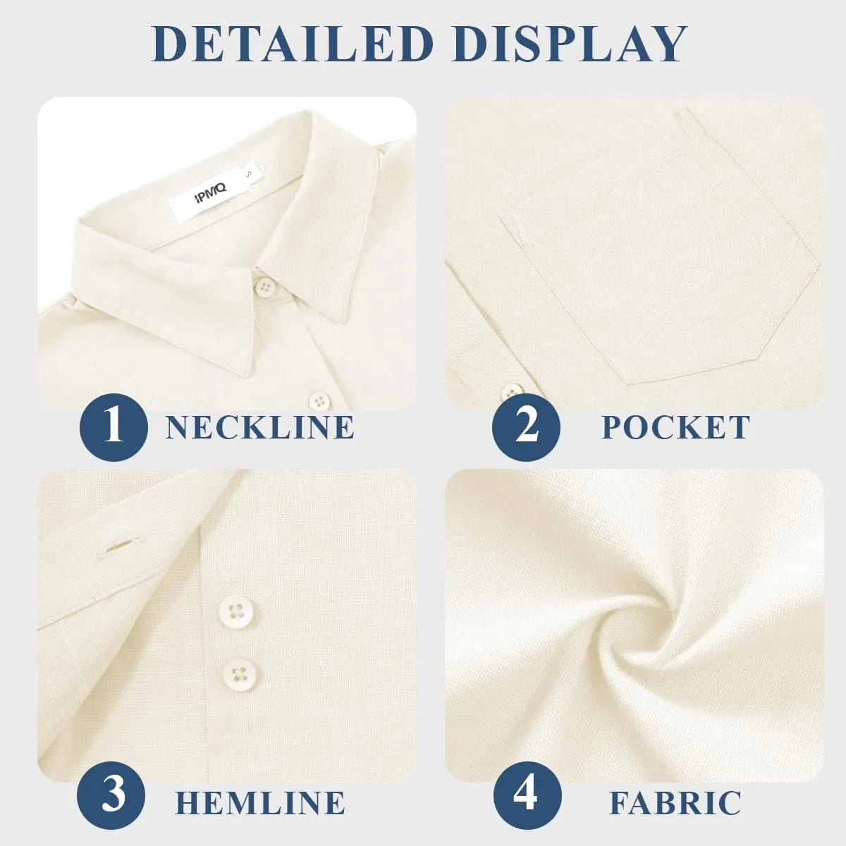 Womens Button Down Shirts Short Sleeve Linen Cotton Collared Button Up Casual Blouses Oversized Tops with Pocket