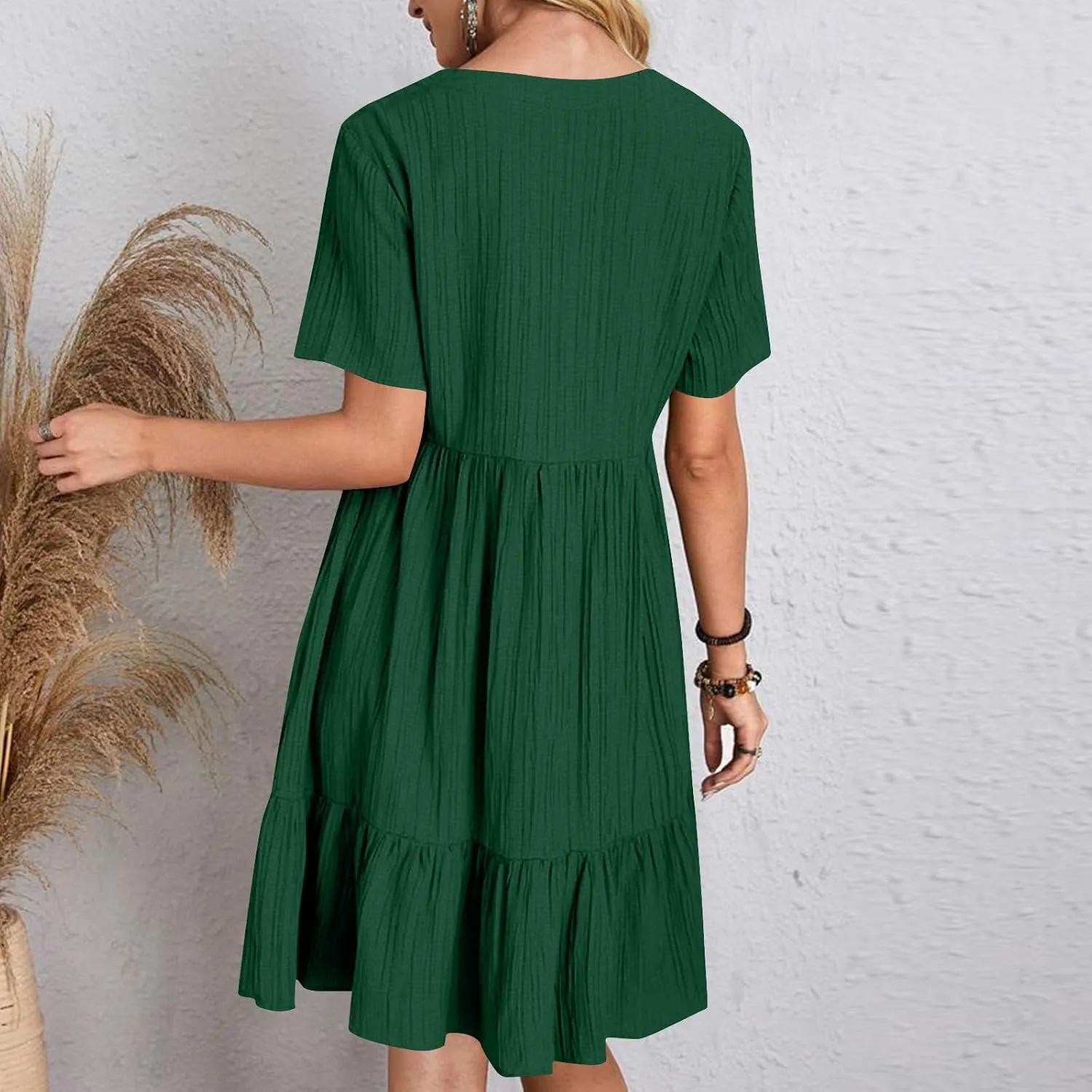 Womens Dresses Summer Plus Size Short Sleeve V Neck Casual Flowy Tshirt Dress Beach Travel Vacation Mini Sundress