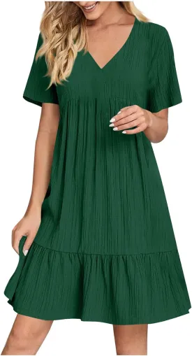 Womens Dresses Summer Plus Size Short Sleeve V Neck Casual Flowy Tshirt Dress Beach Travel Vacation Mini Sundress