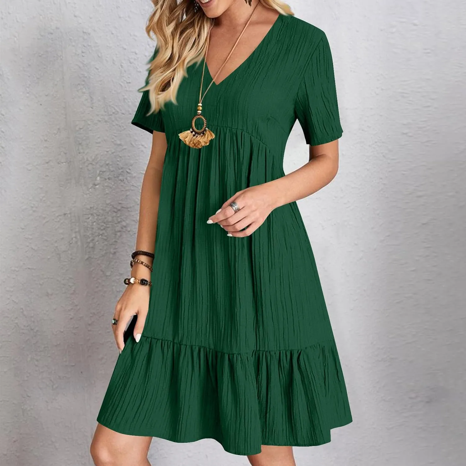 Womens Dresses Summer Plus Size Short Sleeve V Neck Casual Flowy Tshirt Dress Beach Travel Vacation Mini Sundress