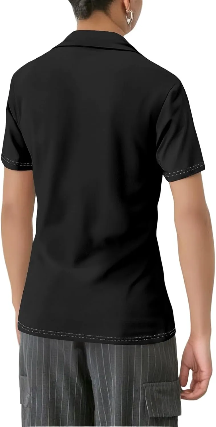Women's Polo Shirts Short Sleeve Button Down Collared V Neck Work Tops Business Dressy Casual Golf Blouse T-Shirts