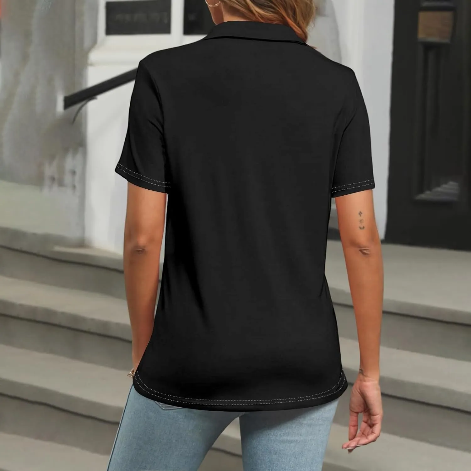 Women's Polo Shirts Short Sleeve Button Down Collared V Neck Work Tops Business Dressy Casual Golf Blouse T-Shirts