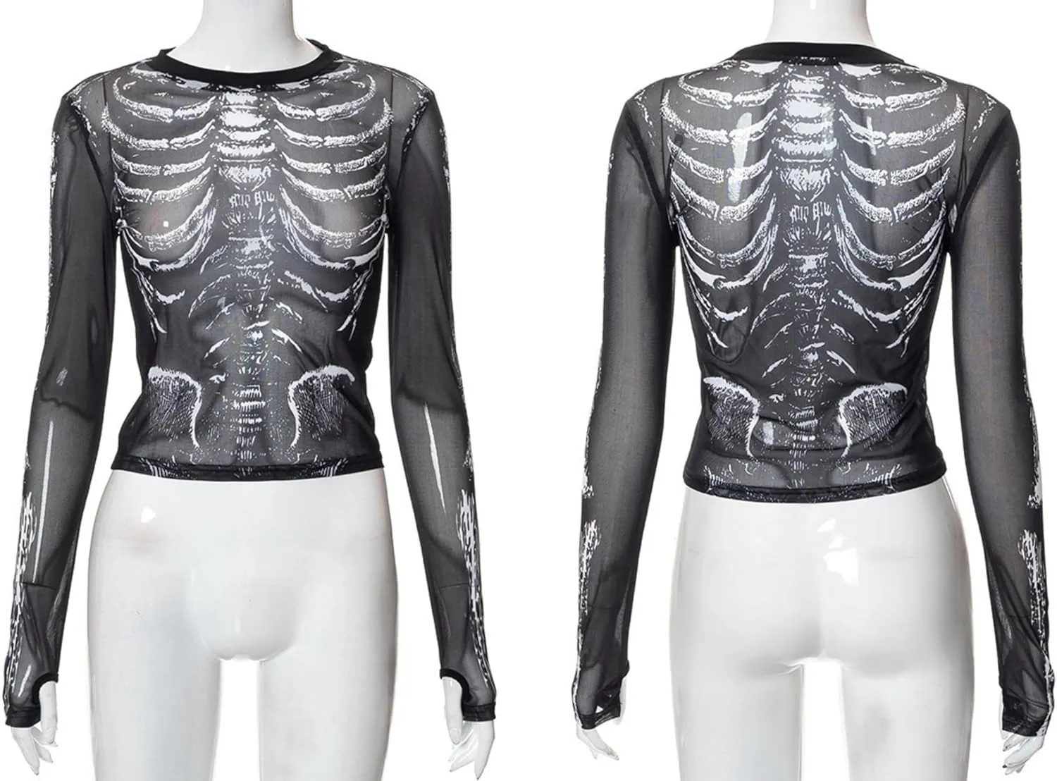 Women's Sexy Mesh See Through T Shirt Fashion Money Print Long Sleeve Crop Top Slim Tee Tops