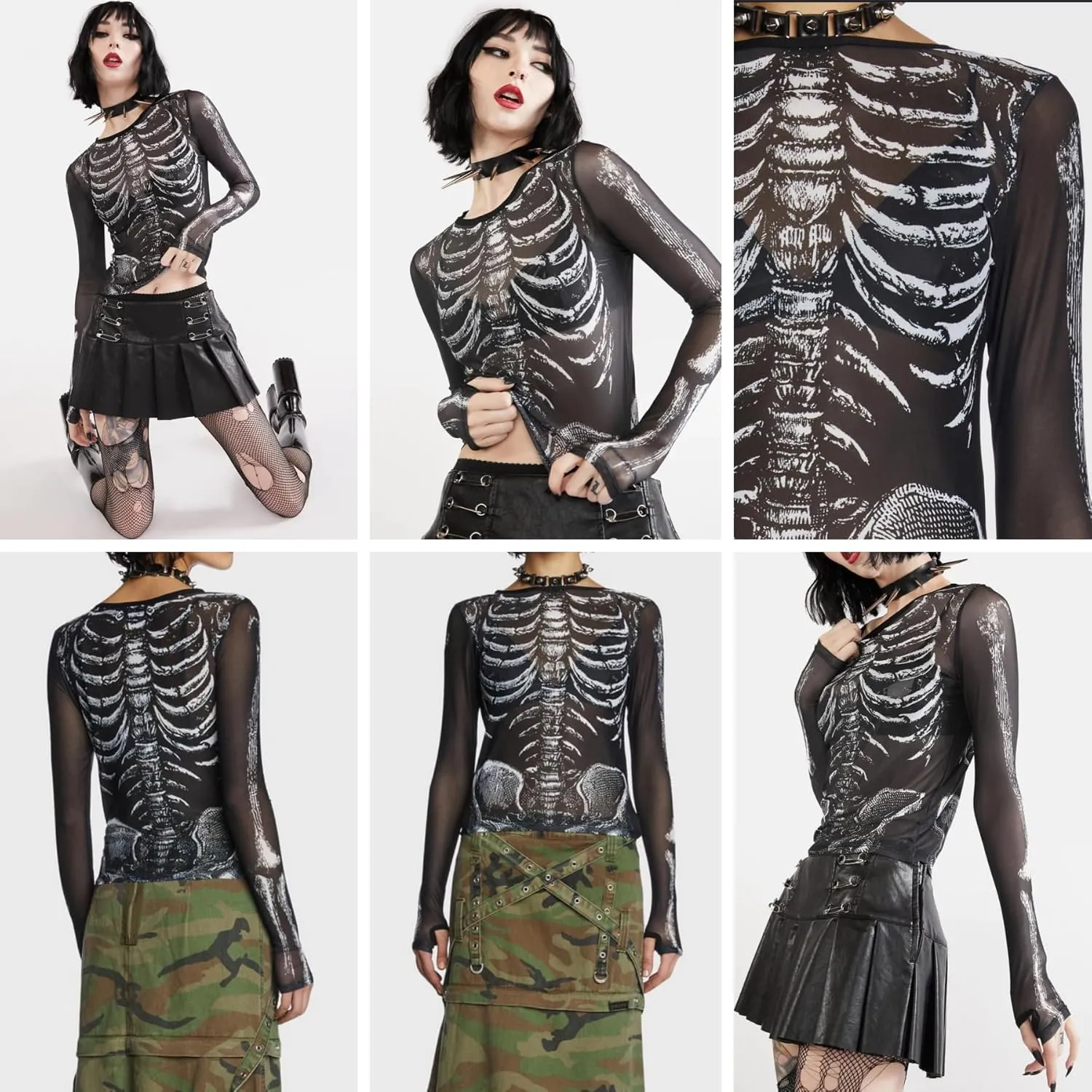Women's Sexy Mesh See Through T Shirt Fashion Money Print Long Sleeve Crop Top Slim Tee Tops