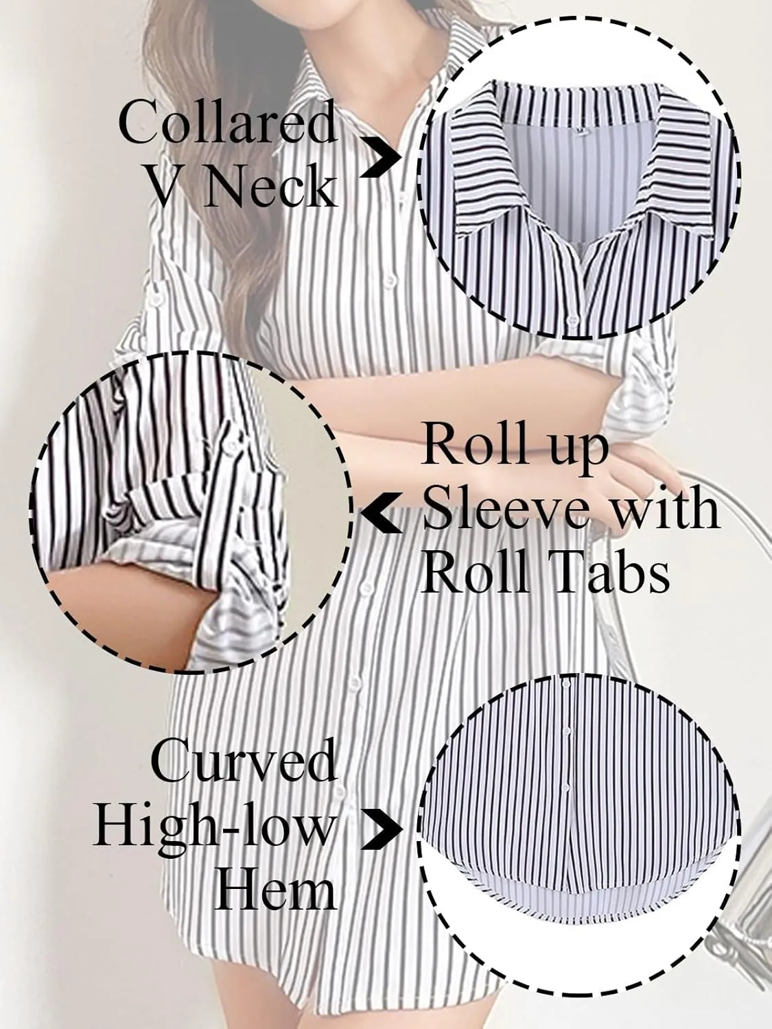 Wowcarbazole Womens Striped Shirt Dresses Button Down Long Sleeve Collared Long Shirts Casual Oversized Blouses Tunic Tops