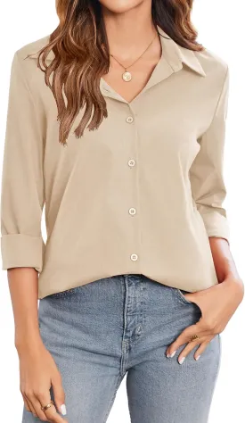Zeagoo Womens Button Down Shirt Long Sleeve Classic-Fit Dress Shirts Solid Work Office Blouse