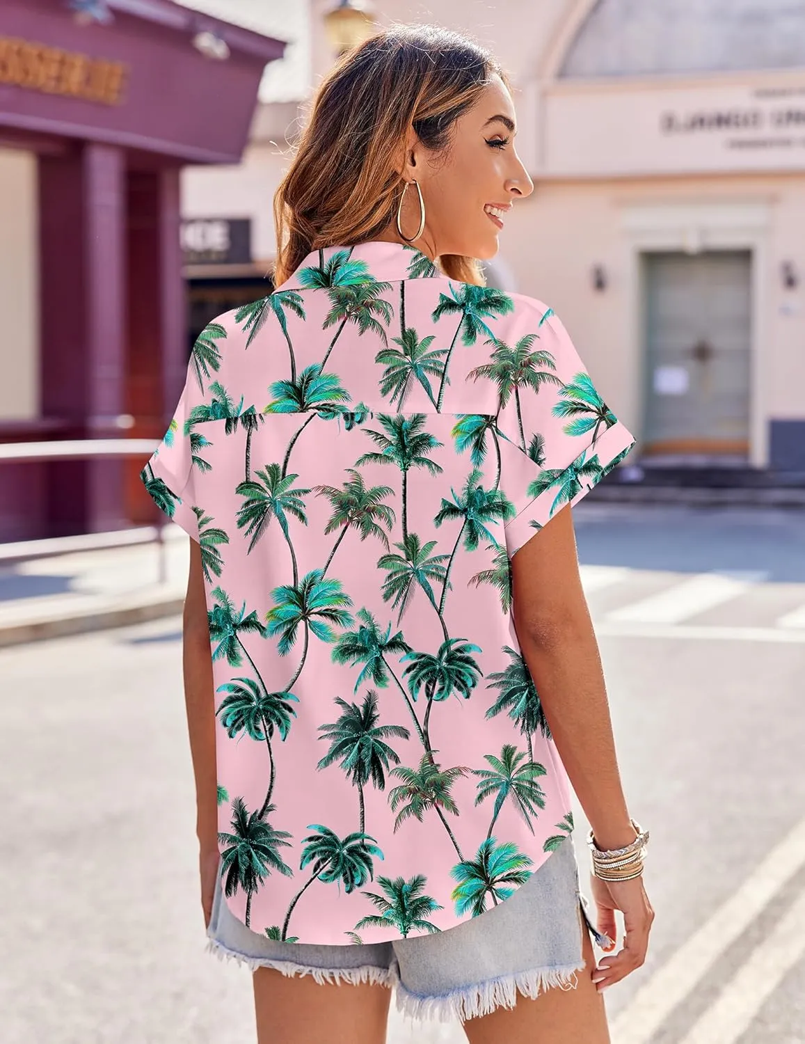 Zeagoo Women's Hawaiian Button Down Shirts Casual Short Sleeve Floral Tropical Print Summer Blouse Tunic Top